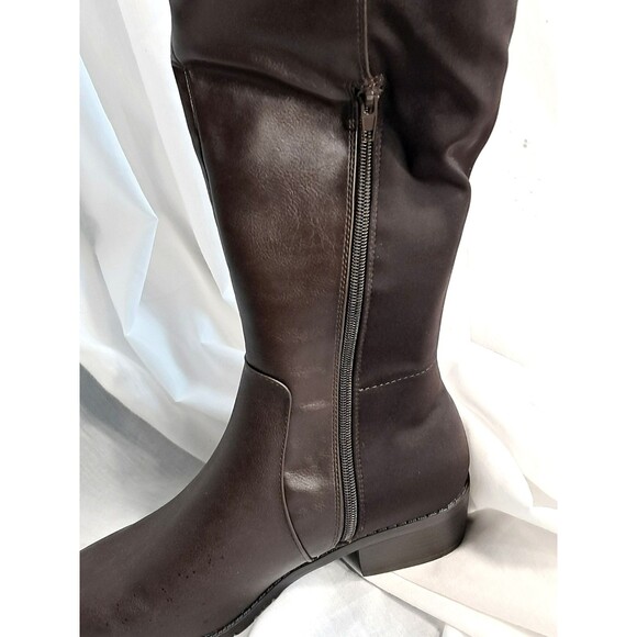 ShoeDazzle Lornah WC Riding Boots Dark Brown Over Knee Faux Leather Women's 8.5 - Picture 4 of 12